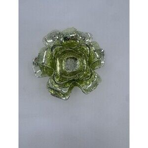 Lotus Flower Candle TEA-LIGHT Holder Green Glass Fast Shipping
